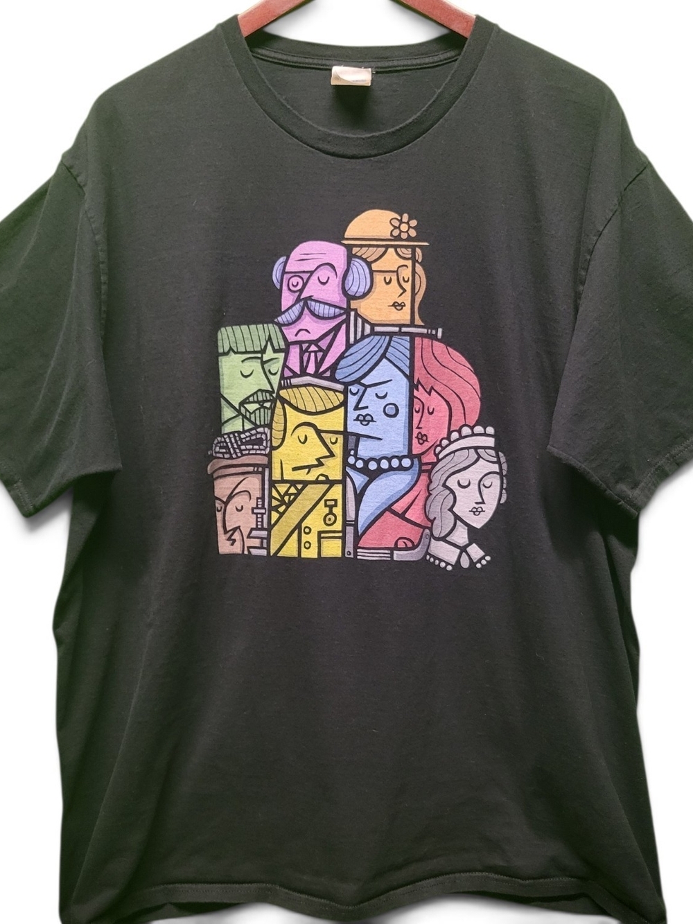 CLUE Black Graphic Art T-Shirt with Multicolor Character Illustration